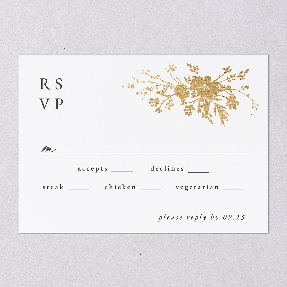 Gilded Wildflower Wedding Response Cards Gold Pure White Signature