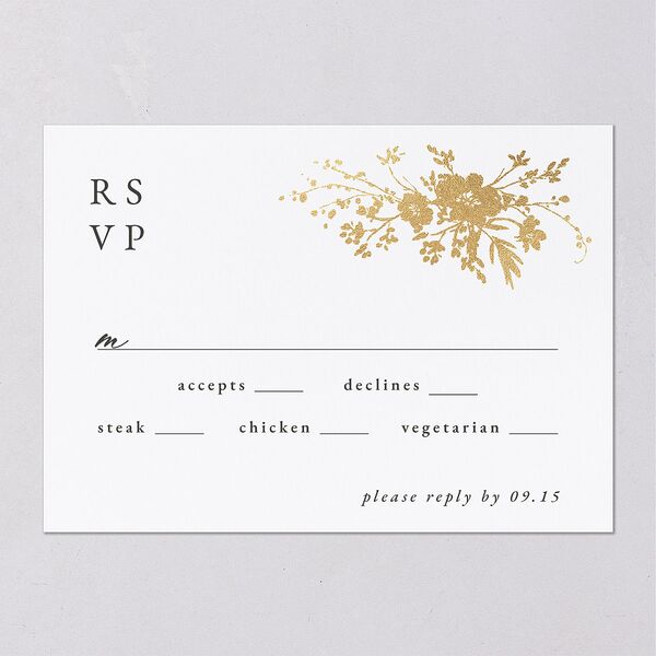 Gilded Wildflower Wedding Response Cards Gold Pure White Signature