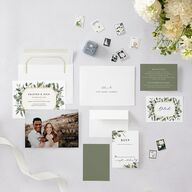 Eucalyptus Frame Save The Date Cards No Foil Pure White Signature smooth Blank No Standard