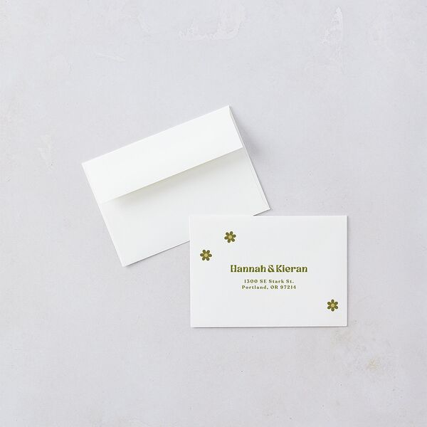 Simple Retro Daisy Response Card Envelopes White Meadow Return Address Signature Standard