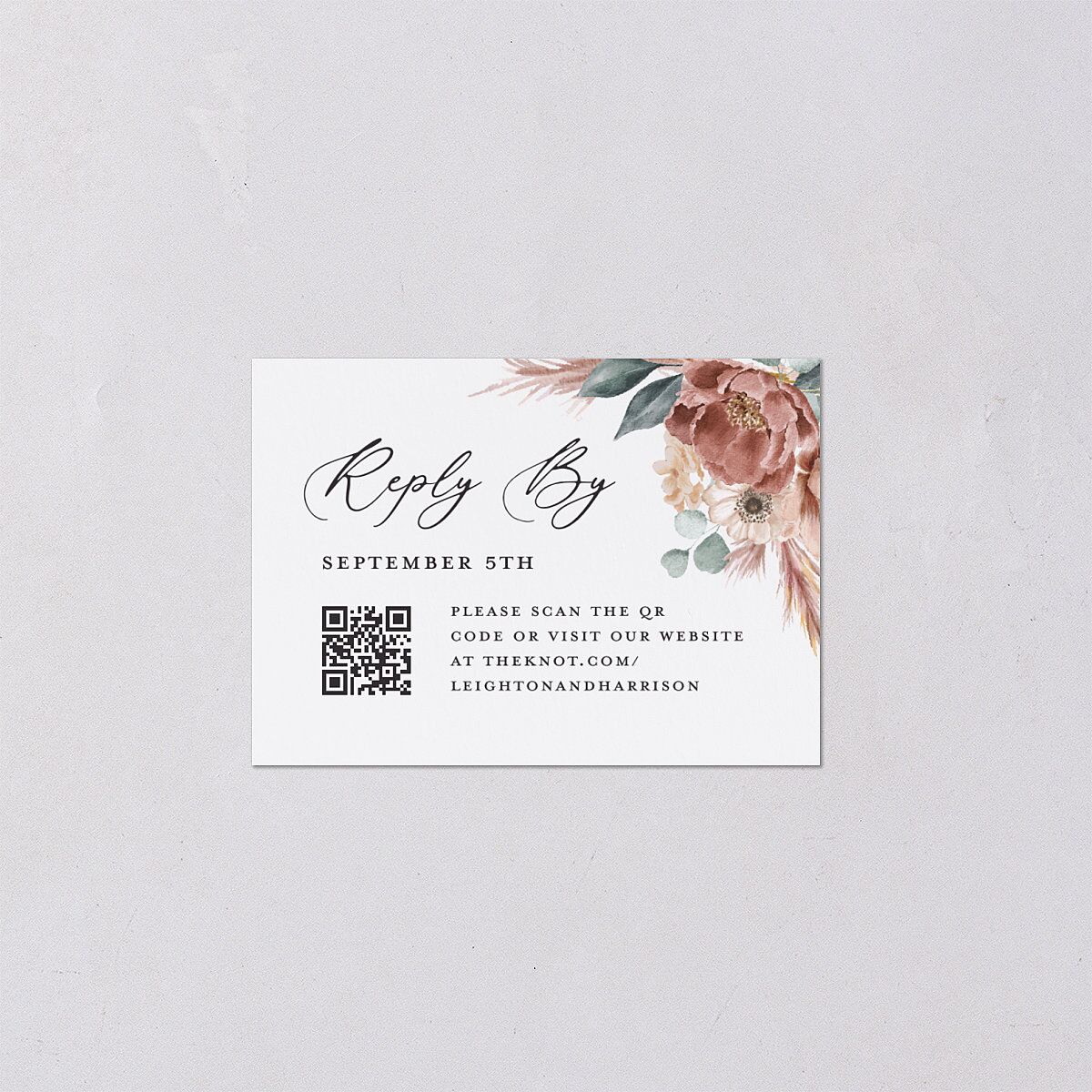 Pampas and Eucalyptus Floral QR Code RSVP Cards Desert Rose Signature Standard