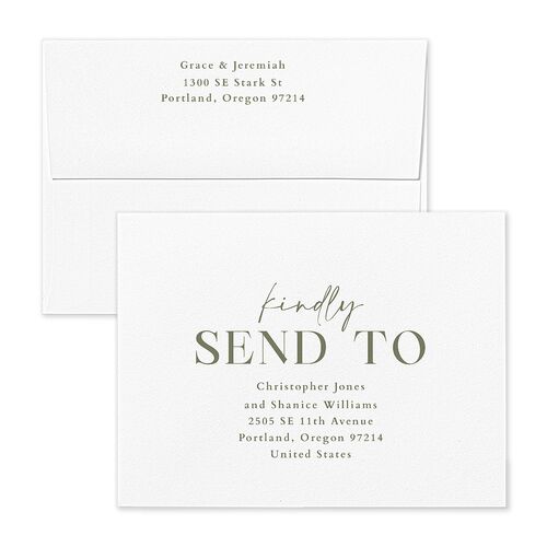 Foundation Save the Date Petite Card Envelopes White Thyme Both Recipient and Return Addresses Signature Standard