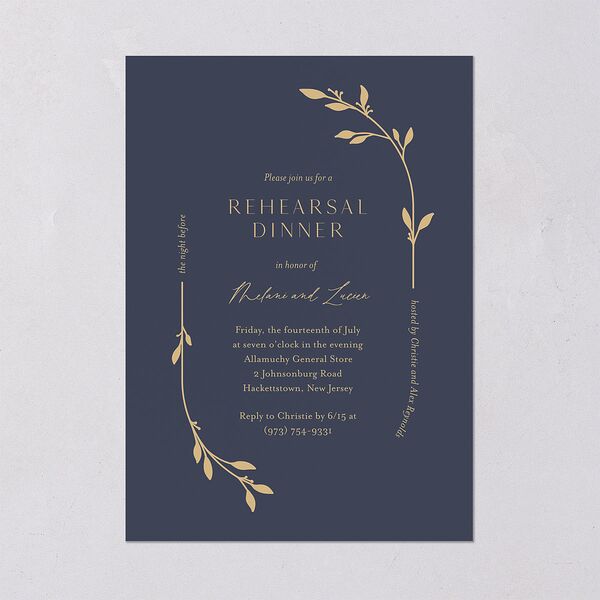 Gilded Sprigs Rehearsal Dinner Invitations Moody Blue Signature Blank Standard