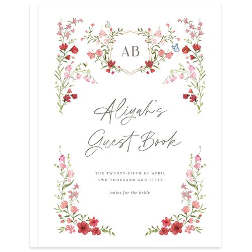 Fairytale Wildflower Crest Bridal Shower Guest Books Jewel Red