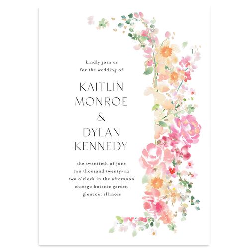Pastel Flower Arch Wedding Invitations Gold Pink Cotton Signature Blank No