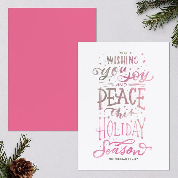 Handwritten Holiday Holiday Cards Rose Pink Signature Blank Standard Portrait