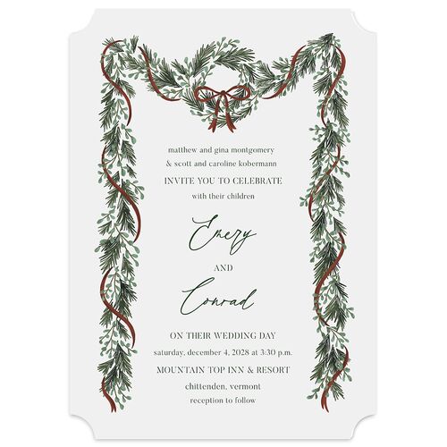Festive Garland Wedding Invitations Hunter Green Signature Blank No Ticket
