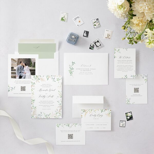 Elegant Greenery Watercolor Foil Wedding Invitations Gold Champagne Signature Blank No Standard