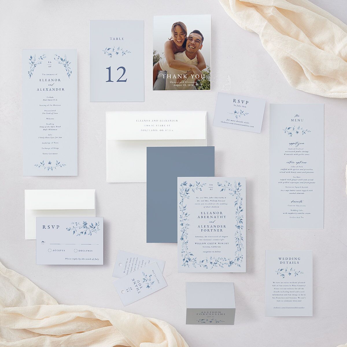 Timeless Floral Wedding Enclosure Cards Dusty Blue Signature Standard