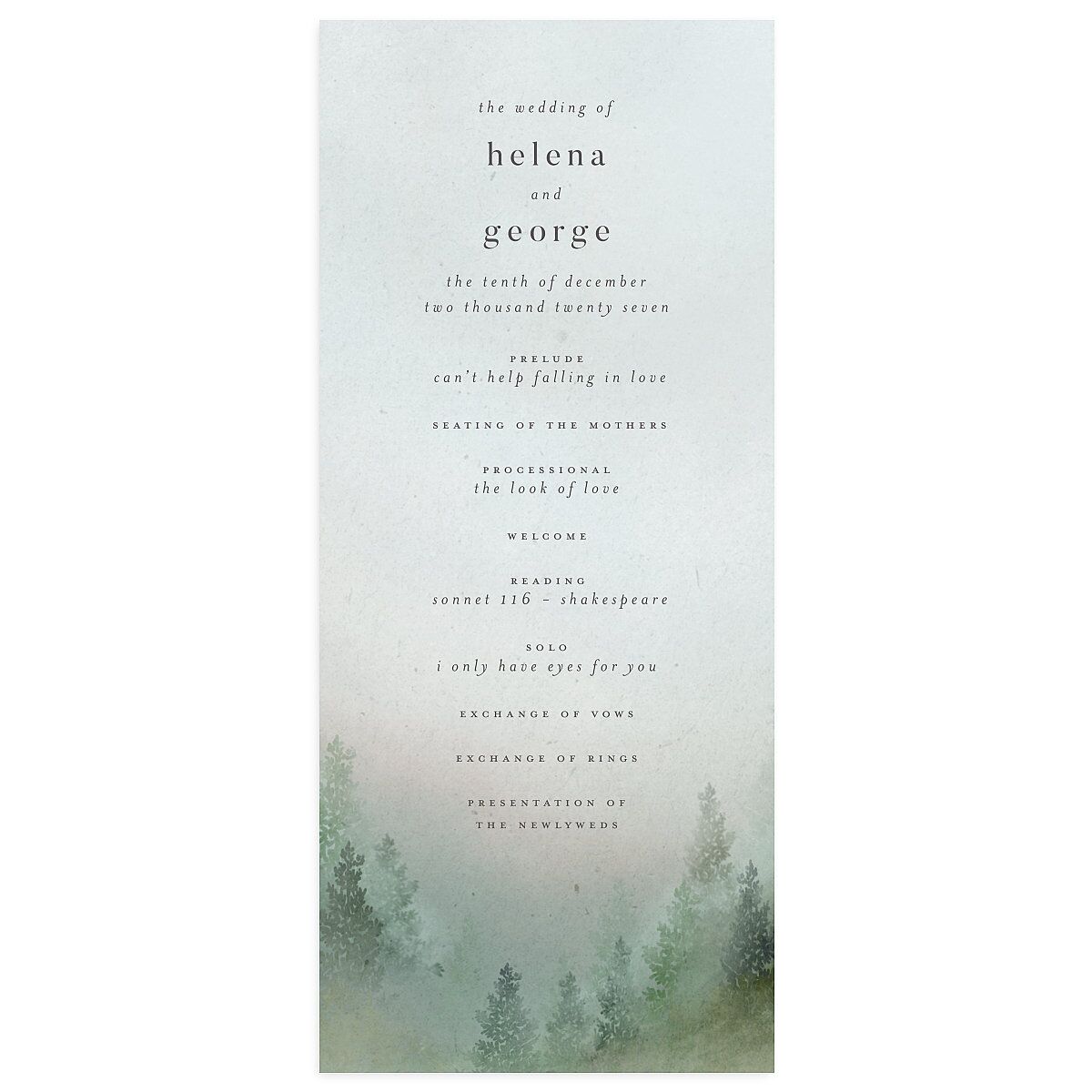 Mountain Mist Wedding Programs