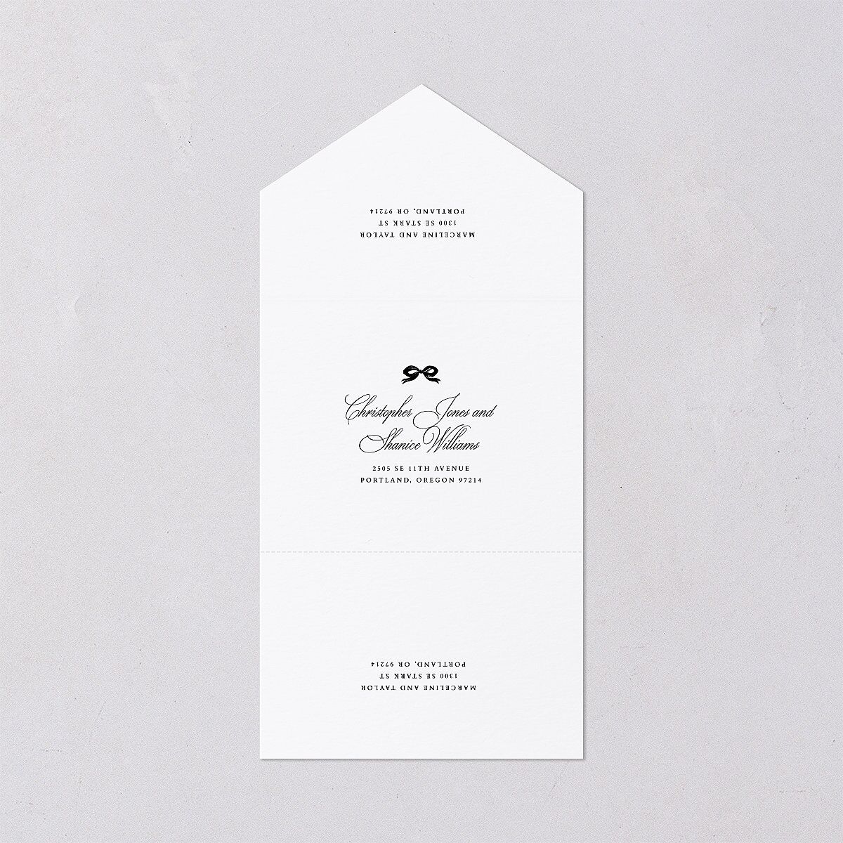 Classic Champagne with Bows All-in-One Wedding Invitations Pure White Signature Light Both Recipient and Return Addresses No