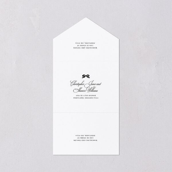 Classic Champagne with Bows All-in-One Wedding Invitations Pure White Signature Light Both Recipient and Return Addresses No