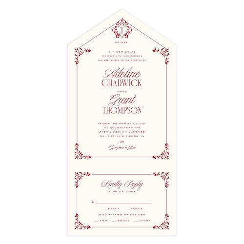 Old Money All-in-One Wedding Invitations Jewel Red Signature Light Both Recipient and Return Addresses No