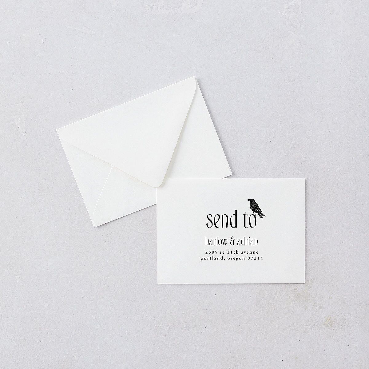 Spooky Halloween Nouveau Response Card Euro Envelopes White Linen Return Address Luxe