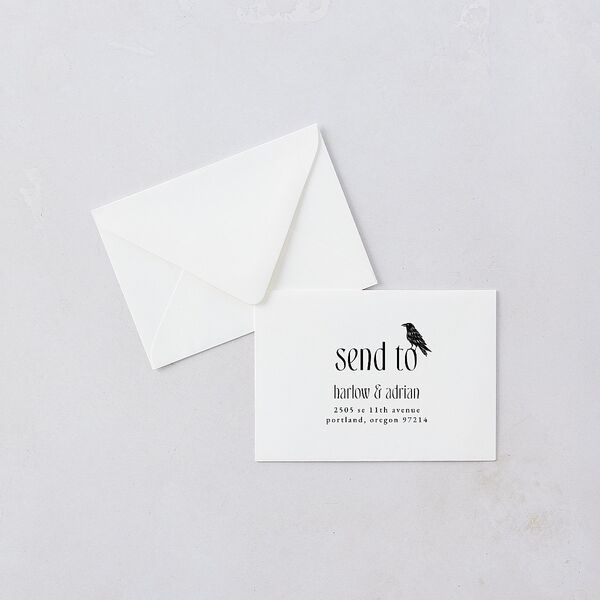 Spooky Halloween Nouveau Response Card Euro Envelopes White Linen Return Address Luxe
