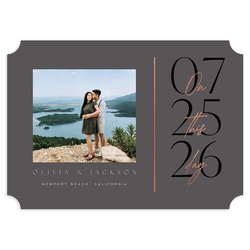 On This Day Save The Date Cards Rose Gold Charcoal Signature smooth Blank No Ticket