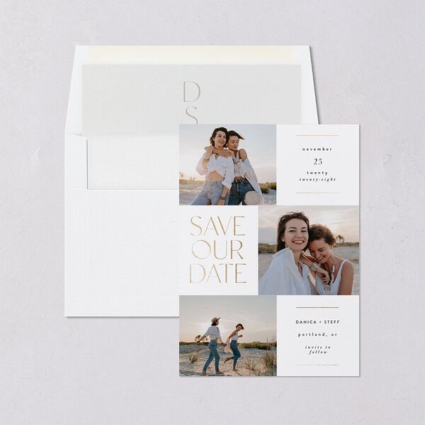 Windows Save The Date Cards Gold Pure White Signature smooth Blank No Standard