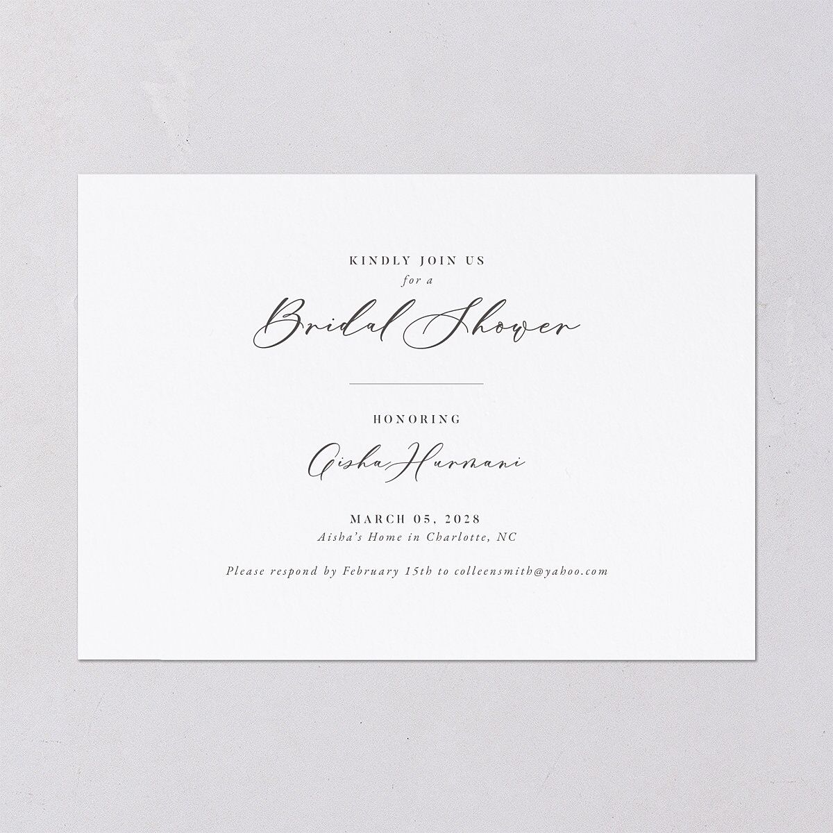 Timeless Script Bridal Shower Invitations — view 2