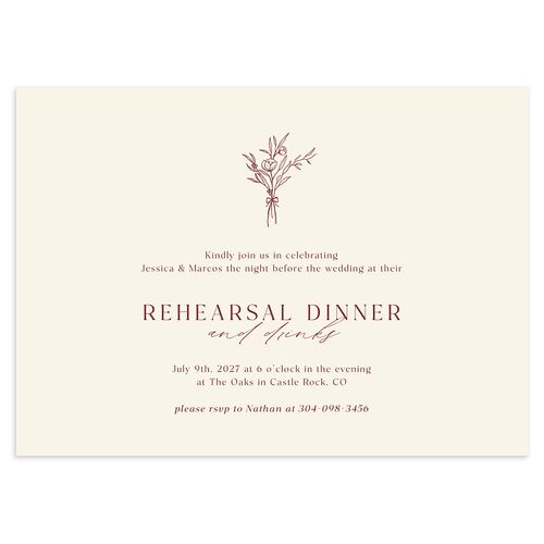 Simple Boho Flowers Rehearsal Dinner Invitations Raspberry Signature Blank Standard