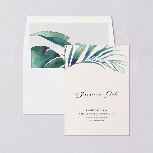 Palm and Protea Save The Date Cards Sky Signature smooth Blank No Standard