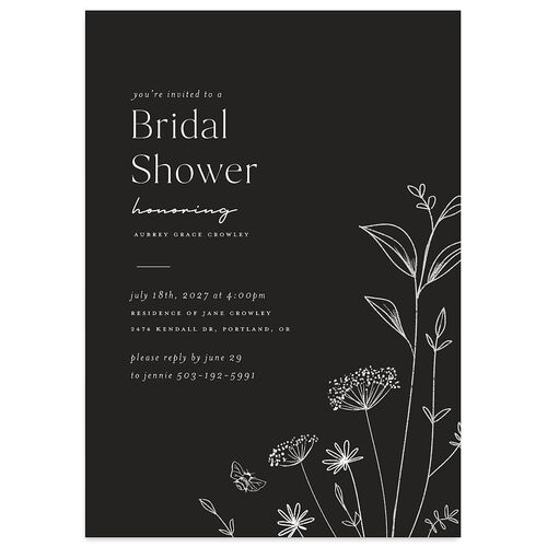 Simple Modern Wildflowers Bridal Shower Invitations Licorice Signature Blank Standard