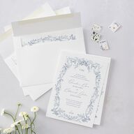 Antique Victorian Botanical Wedding Invitations Dusty Blue Signature Blank No Rounded