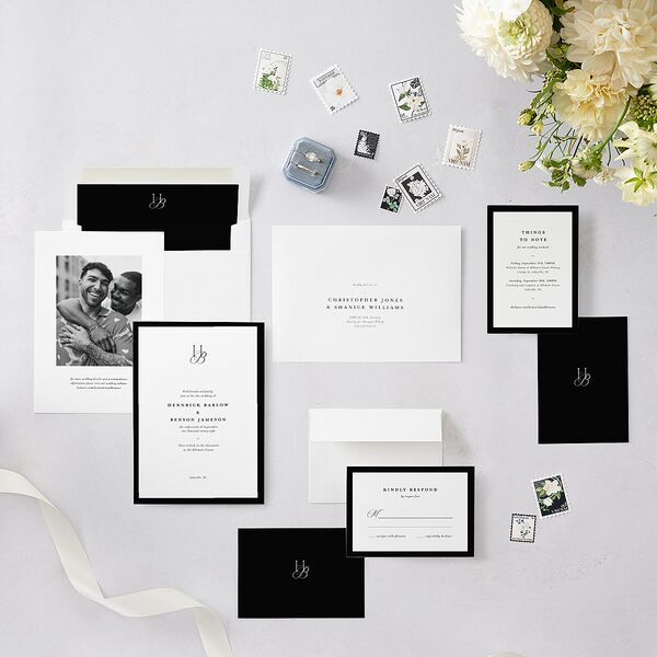 Refined Monogram Wedding Invitations Midnight Signature Blank No Standard