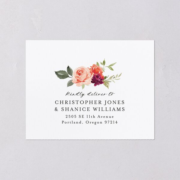 Vibrant Floral All-in-One Wedding Invitations Deep Claret Signature Light Both Recipient and Return Addresses
