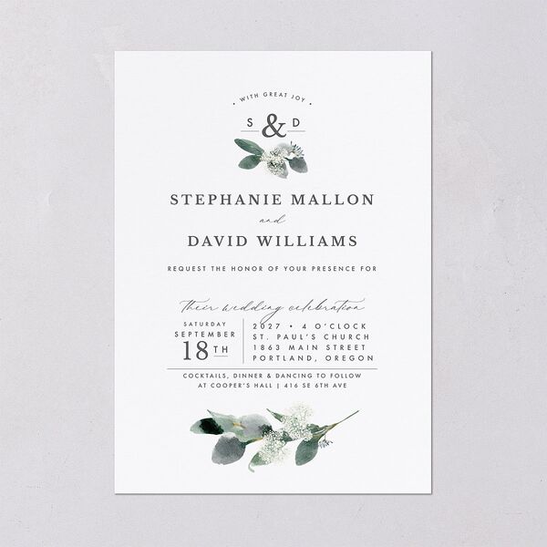 Elegant Greenery Wedding Invitations Pure White Signature Blank No Standard