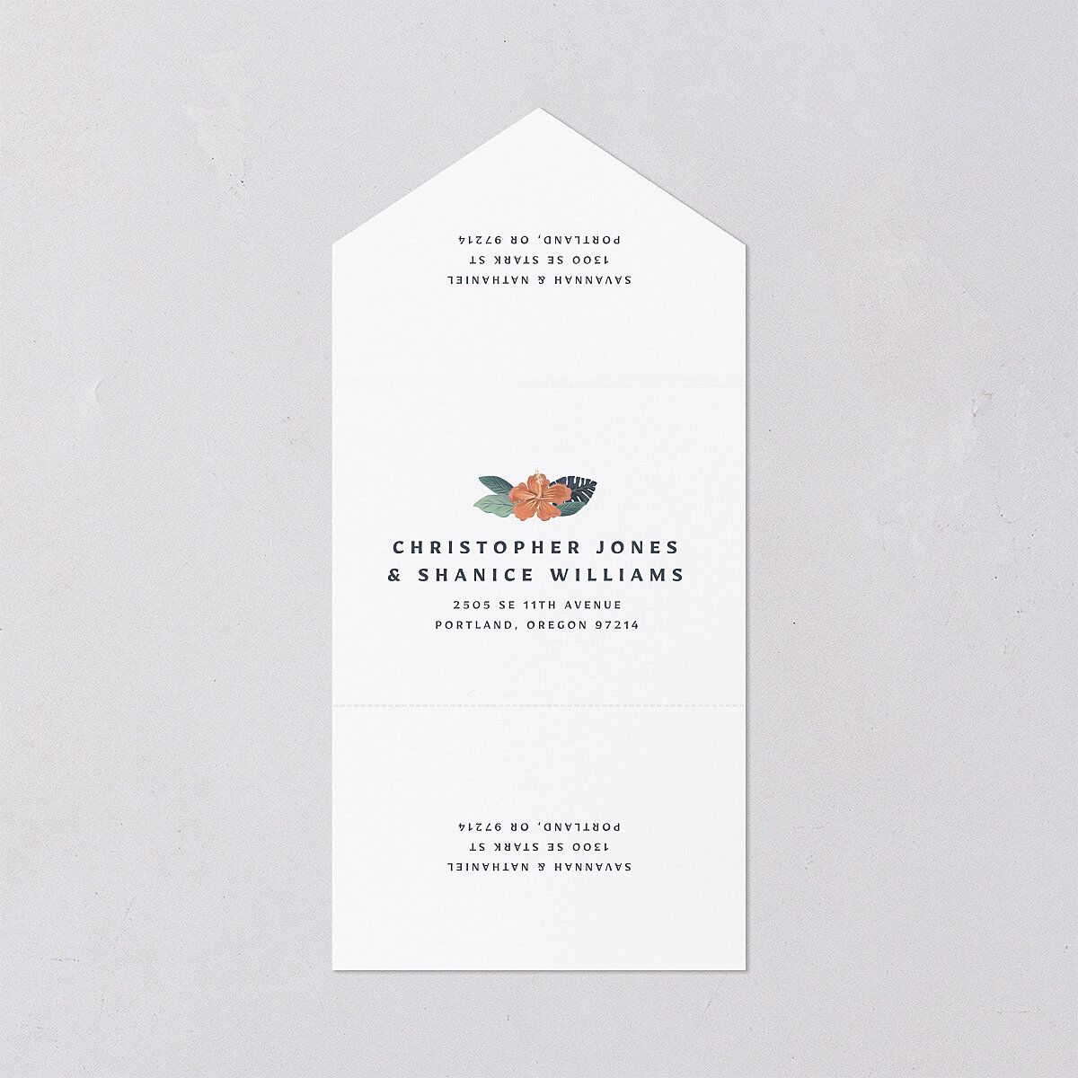 Vintage Hawaiian Island All-in-One Wedding Invitations Rose Gold Signature Light Both Recipient and Return Addresses No