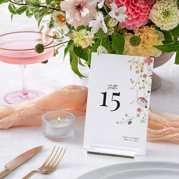 Glistening Wildflower Foil Table Numbers Gold Soft Peach Signature