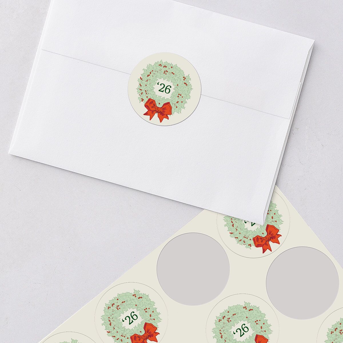 Vintage Holiday Wreath Holiday Stickers Hunter Green Circle