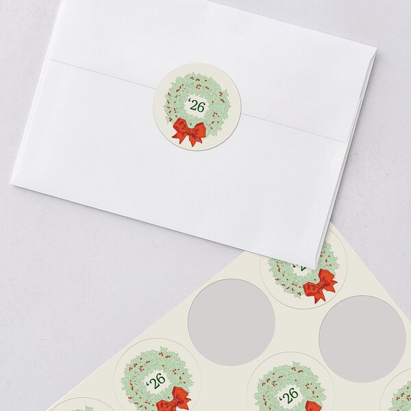 Vintage Holiday Wreath Holiday Stickers Hunter Green Circle