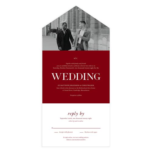 Classically Stated All-in-One Wedding Invitations Ruby No Signature Light Both Recipient and Return Addresses