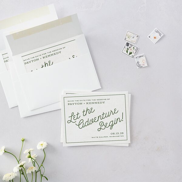 Happy Campers Save the Date Petite Cards Deep Olive Signature smooth Blank No Standard