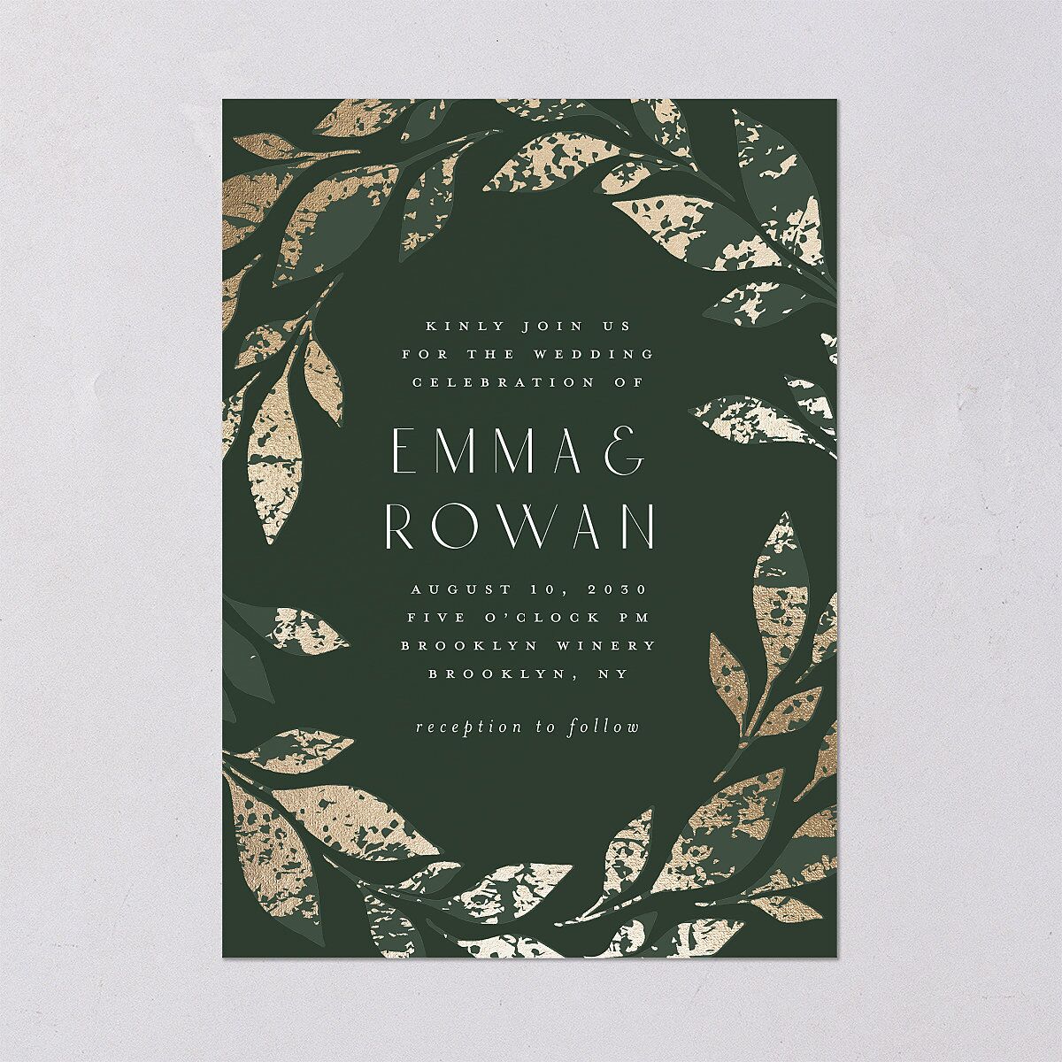 Gilded Leaves Wedding Invitations Gold Hunter Green Signature Blank No