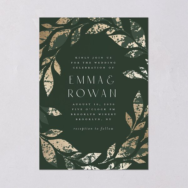 Gilded Leaves Wedding Invitations Gold Hunter Green Signature Blank No