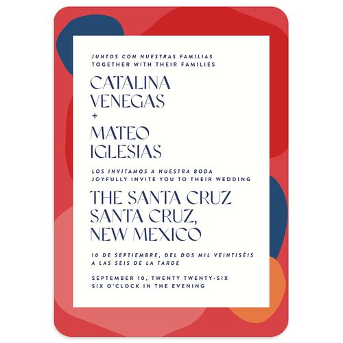 Santa Cruz Bilingual Foreign Language Wedding Invitations Crimson Signature Blank No Rounded