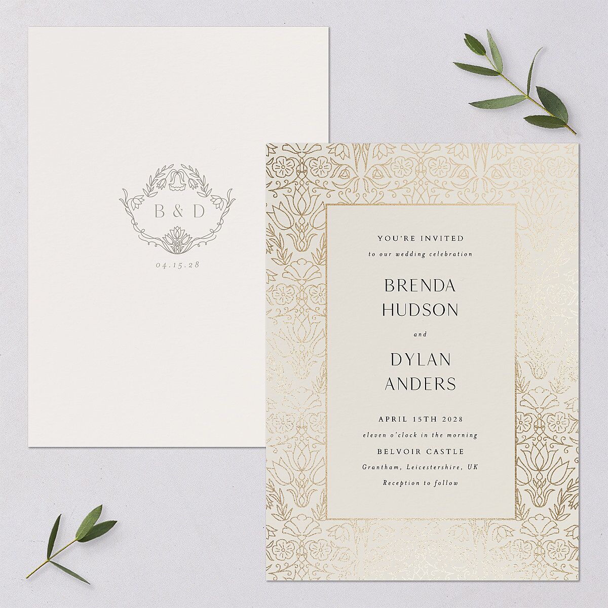 Ornate Regency Wedding Invitations Gold Bisque Signature Blank No