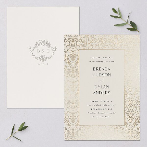Ornate Regency Wedding Invitations Gold Bisque Signature Blank No