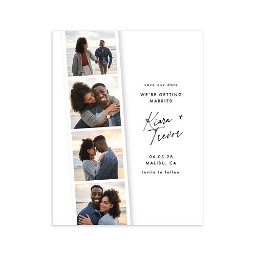 Modern Photobooth Photo Strip Save the Date Petite Cards Pure White Signature smooth Blank No Standard