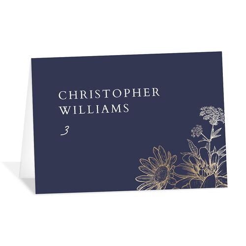 Rustic Botanical Foil Place Cards Navy Gold Signature