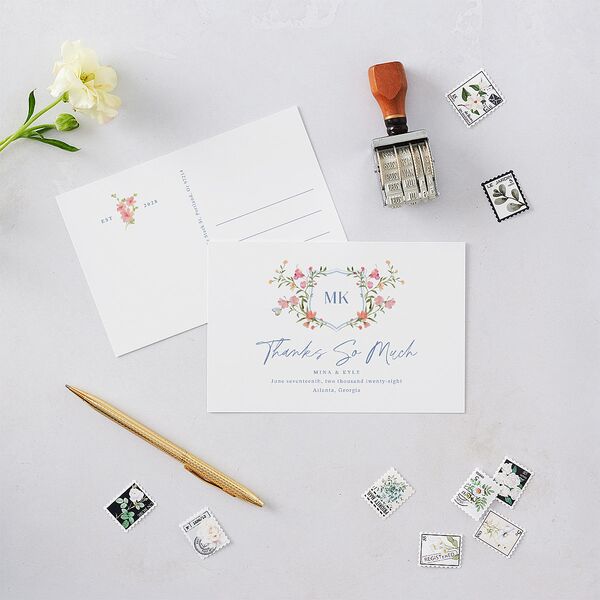Fairytale Wildflower Crest Thank You Postcards Pure White