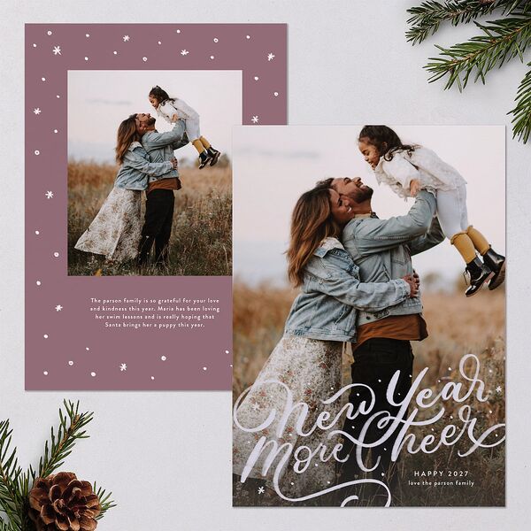 New Year More Cheer Holiday Cards Mauve Signature Blank Standard Portrait