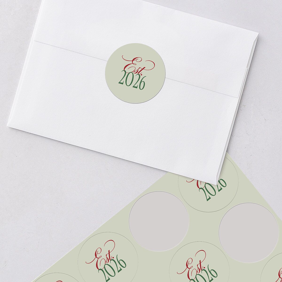 Married Christmas Calligraphy Holiday Stickers Hunter Green Circle