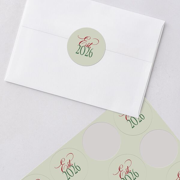 Married Christmas Calligraphy Holiday Stickers Hunter Green Circle