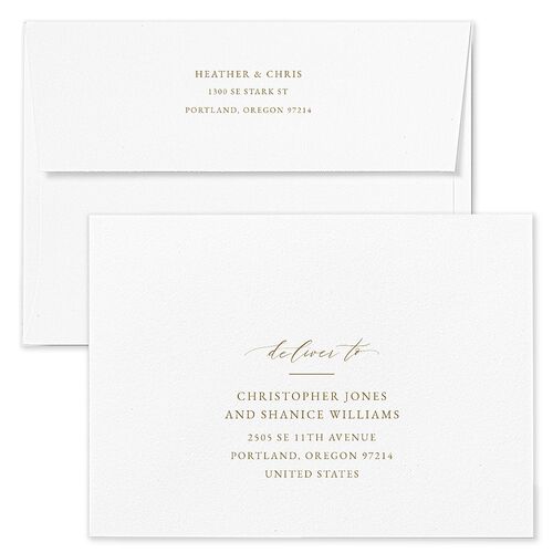 Dusted Calligraphy Save The Date Card Envelopes White Amethyst Both Recipient and Return Addresses Signature Standard