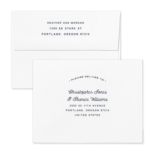 Vintage Mountain Save the Date Petite Card Envelopes White Dusty Blue Both Recipient and Return Addresses Signature Standard