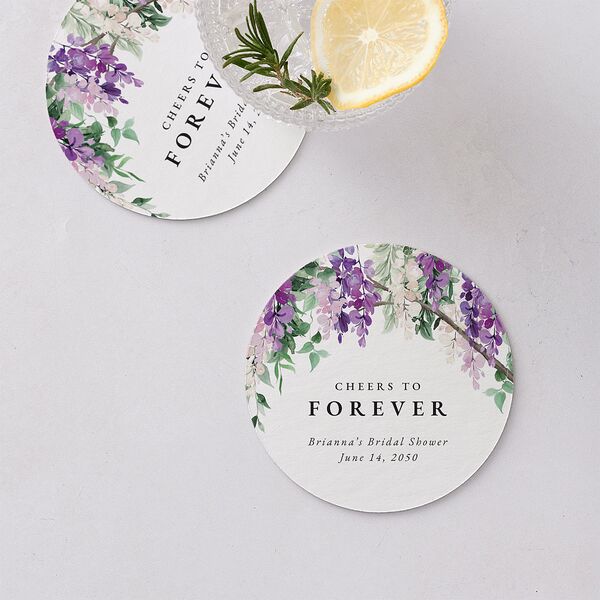 Romantic Wisteria Bridal Shower Wedding Day Coasters Purple Petal Cardboard Circle