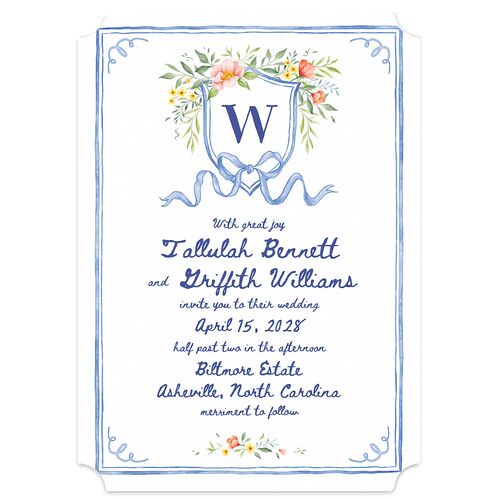 Countryside Crest Wedding Invitations Royal Blue Signature Blank No Ticket